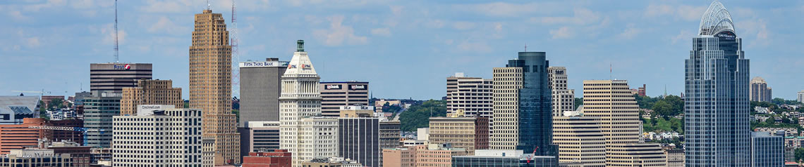 A daytime photo of downtown Cincinnati taken from northern Kentucky.